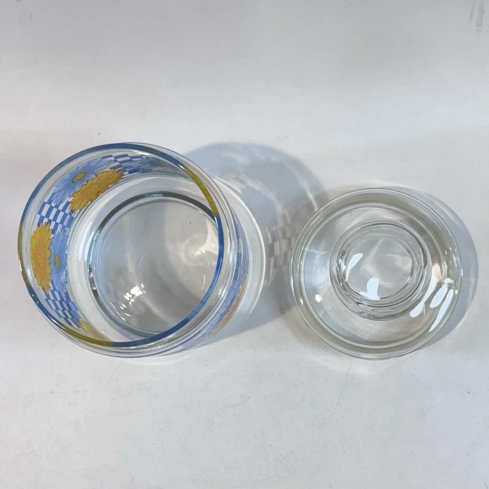Clear Glass Canister Jar w Airtight Lid Floral & Check Pattern Farmhouse Cottage